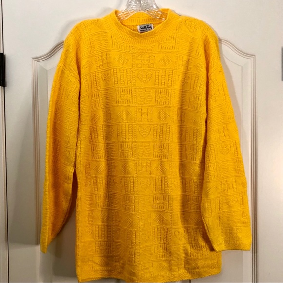 Cuddle Knit Sweaters - Vintage Cuddle Knit Cable Heart Sweater Yellow S
